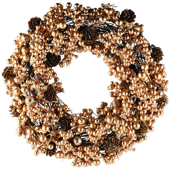 Dekoratief | Krans m/besjes/dennenappels, goud/naturel, 31x31x7cm | A265504