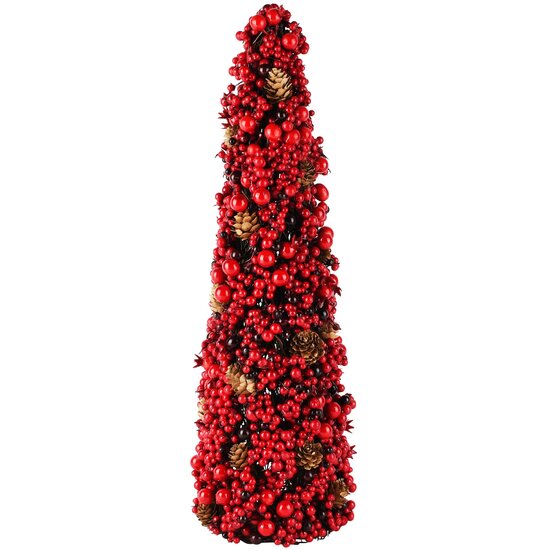 Dekoratief | Kegel vorm m/bessen/dennenappels, rood/naturel, 17x17x49cm | A265519
