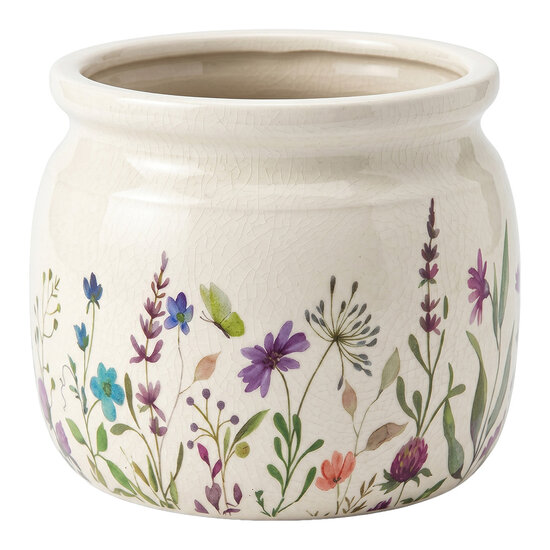 Clayre &amp; Eef | Bloempot Binnen Beige Groen &oslash; 16x13 cm | 6CE2439M