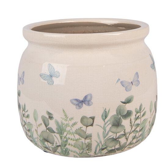 Clayre &amp; Eef | Bloempot Binnen Beige Groen &oslash; 12x10 cm | 6CE2441S