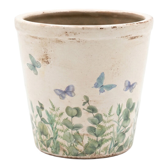 Clayre &amp; Eef | Bloempot Binnen Beige Groen &oslash; 12x11 cm | 6CE2442S
