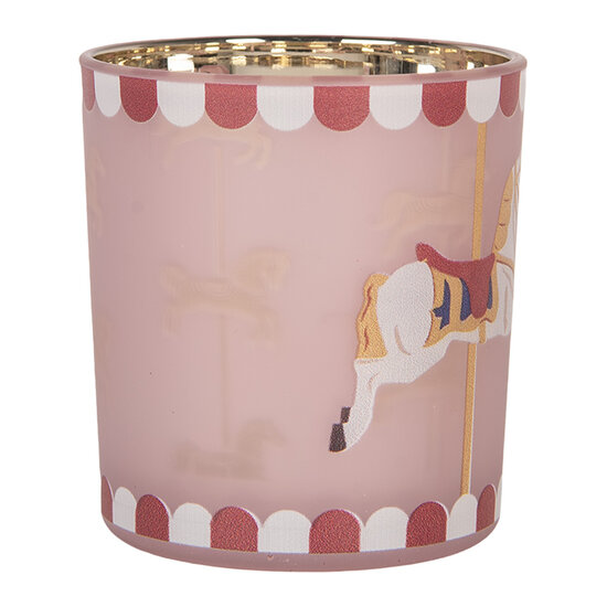 Clayre &amp; Eef | Waxinelichthouder Roze Wit &oslash; 7x8 cm | 6GL5464