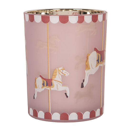 Clayre &amp; Eef | Waxinelichthouder Roze Wit &oslash; 10x13 cm | 6GL5465
