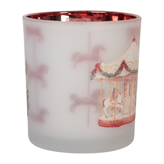 Clayre &amp; Eef | Waxinelichthouder Wit Rood &oslash; 7x8 cm | 6GL5470