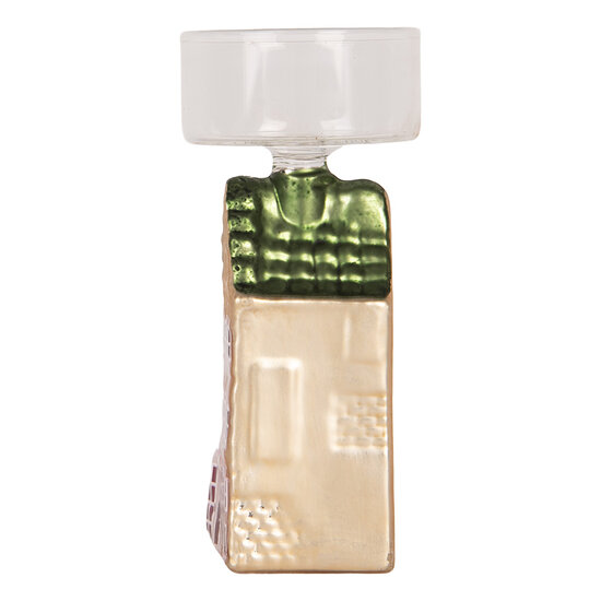 Clayre &amp; Eef | Waxinelichthouder Zilverkleurig Groen 5x5x12 cm | 6GL5476
