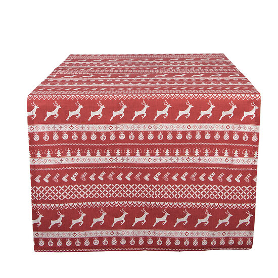 Clayre &amp; Eef | Tafelloper Rood, Beige 50x140 cm | NOCN64