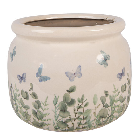 Clayre &amp; Eef | Bloempot Binnen Beige Groen &oslash; 20x15 cm | 6CE2441L