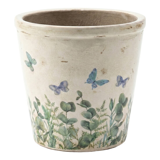 Clayre &amp; Eef | Bloempot Binnen Beige Groen &oslash; 21x20 cm | 6CE2442XL