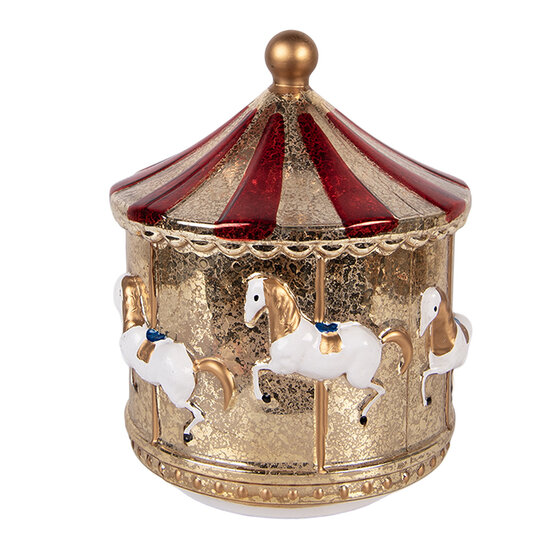Clayre &amp; Eef | Decoratie Draaimolen met LED Goudkleurig Rood &oslash; 15x17 cm / 3xAA | 6GL5477