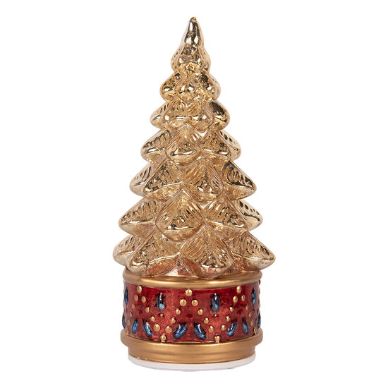 Clayre &amp; Eef | Kerstdecoratie Kerstboom met LED Goudkleurig Rood &oslash; 12x27 cm | 6GL5478
