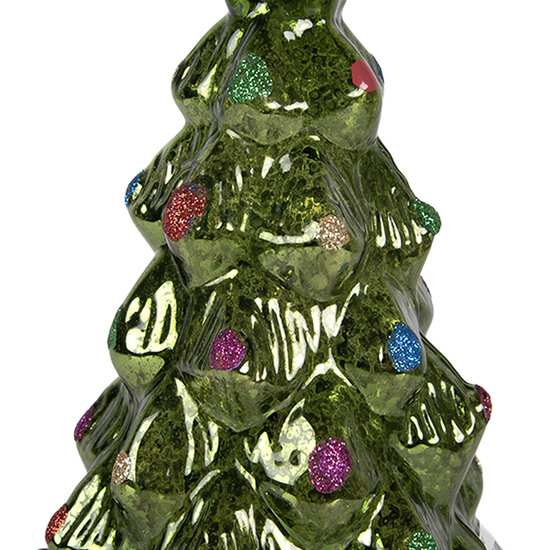 Clayre &amp; Eef | Kerstdecoratie Kerstboom met LED Groen Rood &oslash; 13x23 cm / 3xAA | 6GL5482