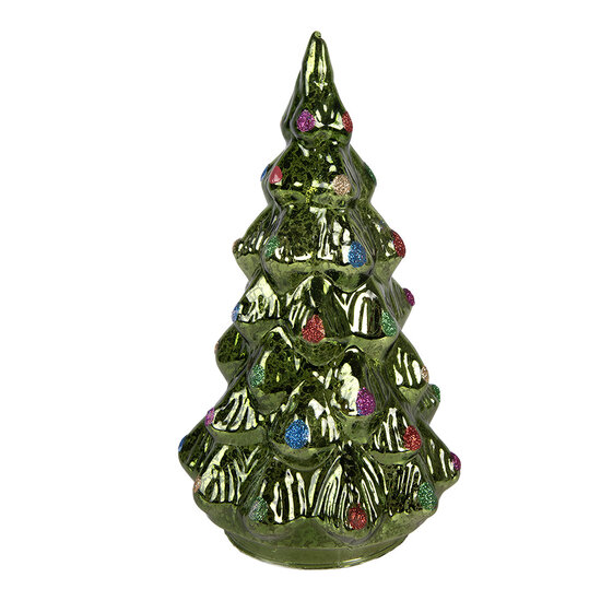 Clayre &amp; Eef | Kerstdecoratie Kerstboom met LED Groen Rood &oslash; 13x23 cm / 3xAA | 6GL5482