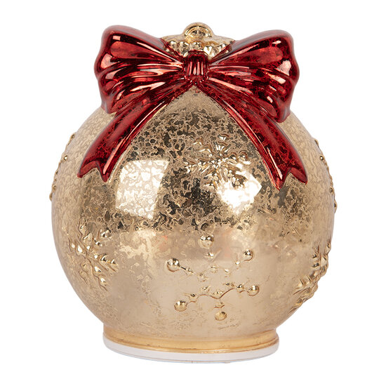 Clayre &amp; Eef | Decoratie Kerstbal LED Goudkleurig Rood &oslash; 15x16 cm | 6GL5484