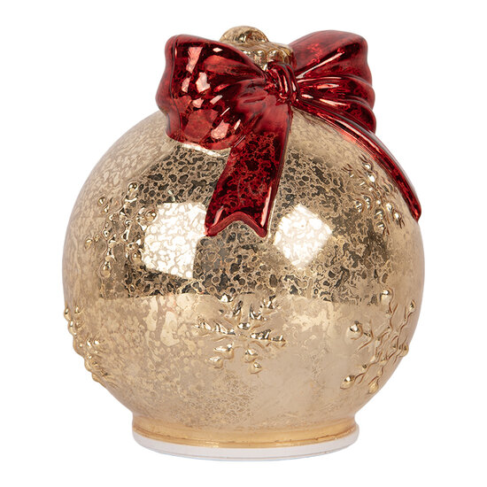 Clayre &amp; Eef | Decoratie Kerstbal LED Goudkleurig Rood &oslash; 15x16 cm | 6GL5484