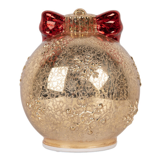 Clayre &amp; Eef | Decoratie Kerstbal LED Goudkleurig Rood &oslash; 15x16 cm | 6GL5484