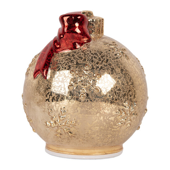 Clayre &amp; Eef | Decoratie Kerstbal LED Goudkleurig Rood &oslash; 15x16 cm | 6GL5484