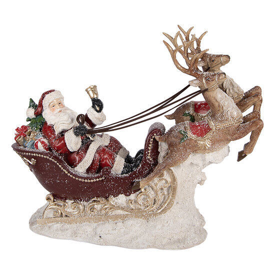 Clayre &amp; Eef | Kerstdecoratie Kerstman in slee Rood Bruin 42x14x36 cm | 6PR6269