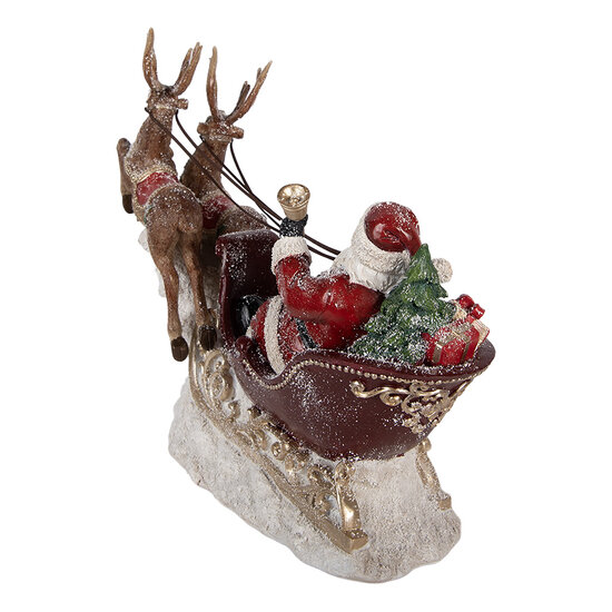 Clayre &amp; Eef | Kerstdecoratie Kerstman in slee Rood Bruin 42x14x36 cm | 6PR6269