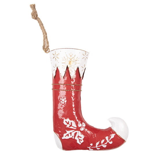 Clayre &amp; Eef | Decoratie Kerstsok Rood Wit 26x8x35 cm | 6Y6015
