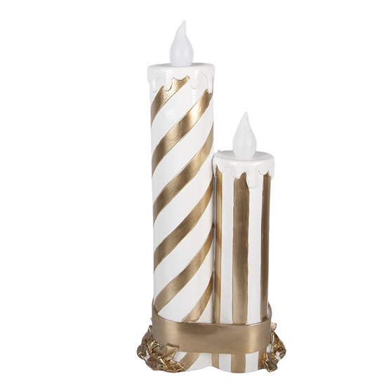 Clayre &amp; Eef | Decoratie kaars met LED Goudkleurig Wit 19x16x41 cm / 3xAA | 6PR6258