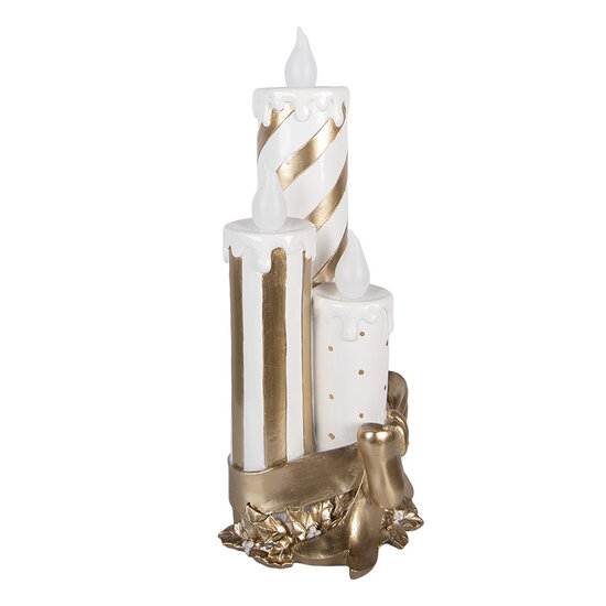 Clayre &amp; Eef | Decoratie kaars met LED Goudkleurig Wit 19x16x41 cm / 3xAA | 6PR6258