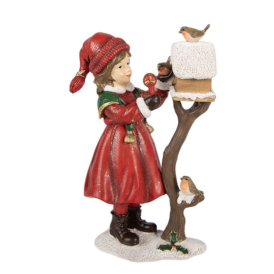 Clayre &amp; Eef | Decoratie Kind bij vogelhuisje Rood Bruin 13x7x19 cm | 6PR6318