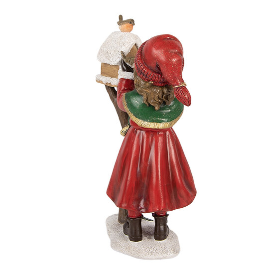 Clayre &amp; Eef | Decoratie Kind bij vogelhuisje Rood Bruin 13x7x19 cm | 6PR6318