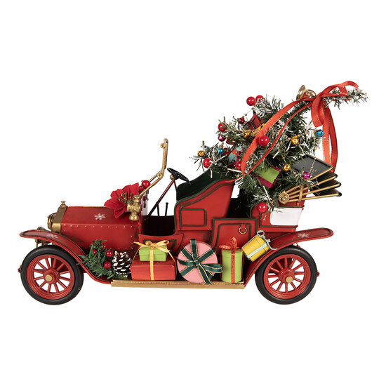 Clayre &amp; Eef | Decoratie Model Auto Rood met kerstdecoratie 38x16x27 cm | 6Y6228