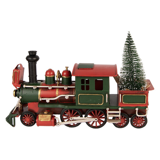 Clayre &amp; Eef | Kerstdecoratie Locomotief Rood Groen 28x9x17 cm | 6Y6230