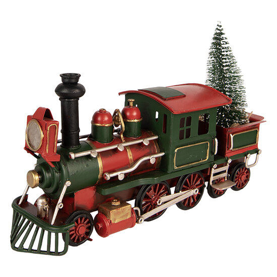Clayre &amp; Eef | Kerstdecoratie Locomotief Rood Groen 28x9x17 cm | 6Y6230