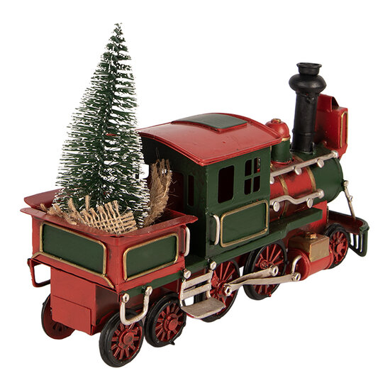 Clayre &amp; Eef | Kerstdecoratie Locomotief Rood Groen 28x9x17 cm | 6Y6230