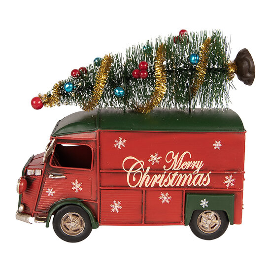 Clayre &amp; Eef | Decoratie Bus Rood met kerstdecoratie 21x10x17 cm | 6Y6232