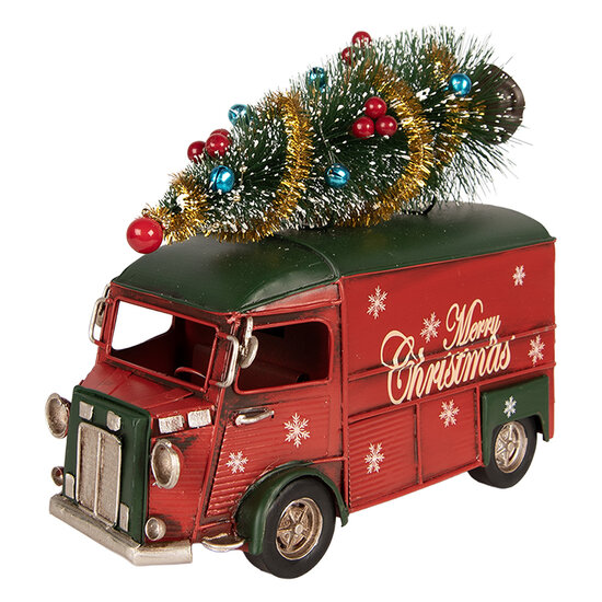 Clayre &amp; Eef | Decoratie Bus Rood met kerstdecoratie 21x10x17 cm | 6Y6232