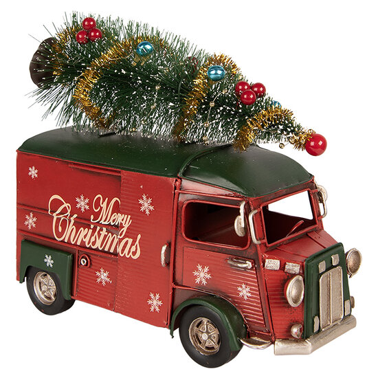 Clayre &amp; Eef | Decoratie Bus Rood met kerstdecoratie 21x10x17 cm | 6Y6232