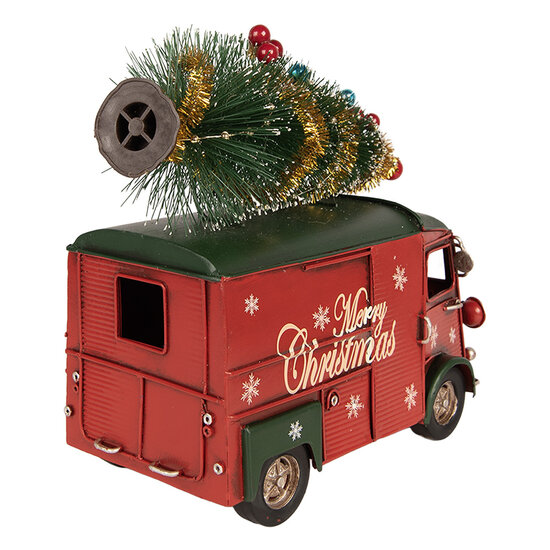 Clayre &amp; Eef | Decoratie Bus Rood met kerstdecoratie 21x10x17 cm | 6Y6232