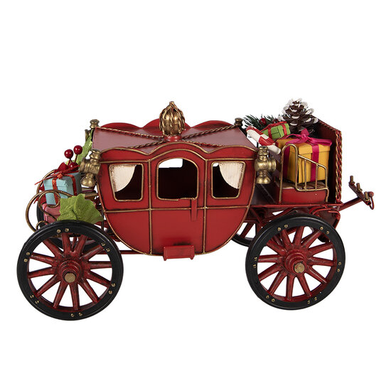Clayre &amp; Eef | Koets met kerstdecoratie Rood Goudkleurig 32x17x17 cm | 6Y6235