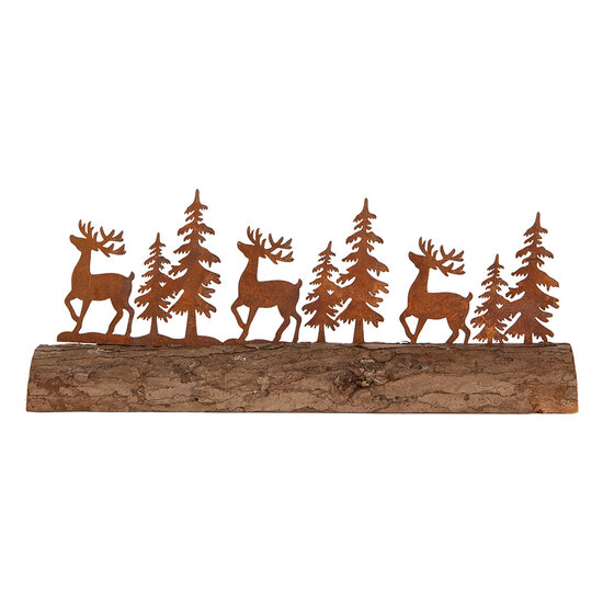Clayre &amp; Eef | Kerstdecoratie Beeld Rendieren en Kerstbomen Bruin 25x5x6 cm | 6Y6191