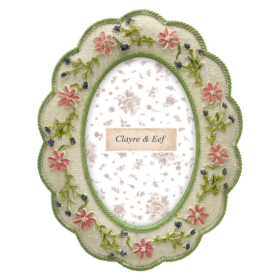 Clayre &amp; Eef | Fotolijst Wit Groen 17x2x22 cm / 10x15 cm | 2F1390