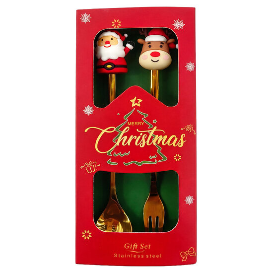 Clayre &amp; Eef | Dessert bestek Goudkleurig Rood  (2) 2x12 cm | 67025