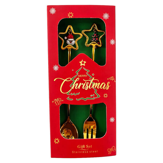 Clayre &amp; Eef | Dessert bestek Goudkleurig Rood  (2) 2x12 cm | 67026