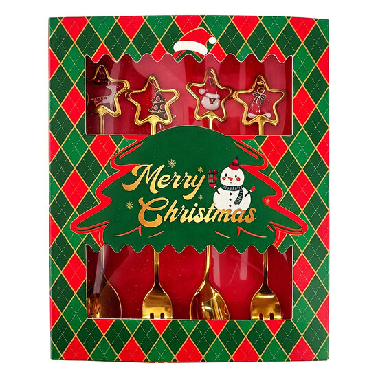 Clayre &amp; Eef | Dessert bestek Goudkleurig Rood  (4) 2x12 cm | 67028