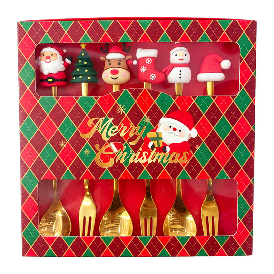 Clayre &amp; Eef | Dessert bestek Goudkleurig Rood  (6) 2x12 cm | 67029