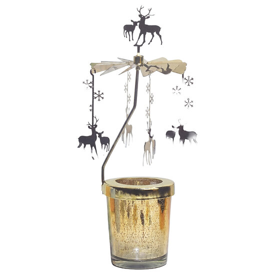 Clayre &amp; Eef | Theelichtcarrousel Goudkleurig &oslash; 8x17 cm | 66080GO