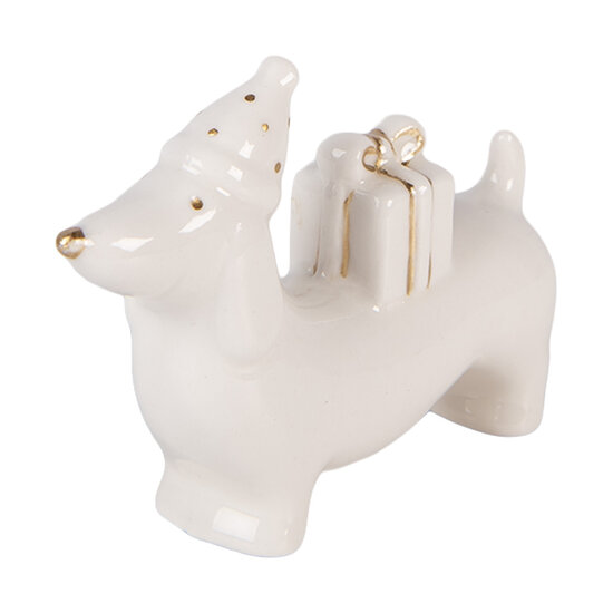 Clayre &amp; Eef | Decoratie Hond Wit Goudkleurig 8x2x5 cm | 6CE2430
