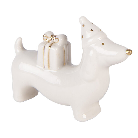 Clayre &amp; Eef | Decoratie Hond Wit Goudkleurig 8x2x5 cm | 6CE2430