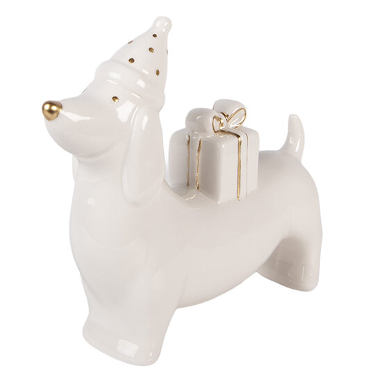 Clayre &amp; Eef | Decoratie Hond Wit Goudkleurig 15x4x13 cm | 6CE2431