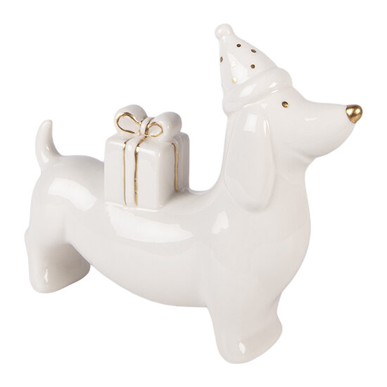 Clayre &amp; Eef | Decoratie Hond Wit Goudkleurig 15x4x13 cm | 6CE2431