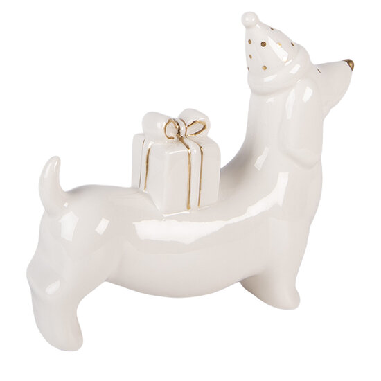 Clayre &amp; Eef | Decoratie Hond Wit Goudkleurig 15x4x13 cm | 6CE2431
