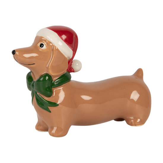 Clayre &amp; Eef | Decoratie Hond Bruin Rood 15x5x11 cm | 6CE2434
