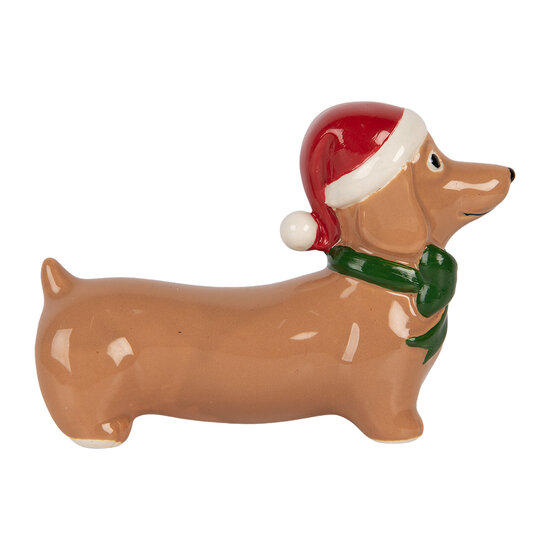 Clayre &amp; Eef | Decoratie Hond Bruin Rood 15x5x11 cm | 6CE2434